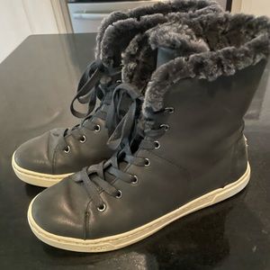 UGG Starlyn Black Leather Sheepskin High Top Sneaker Boots Shoes Womens Size 8